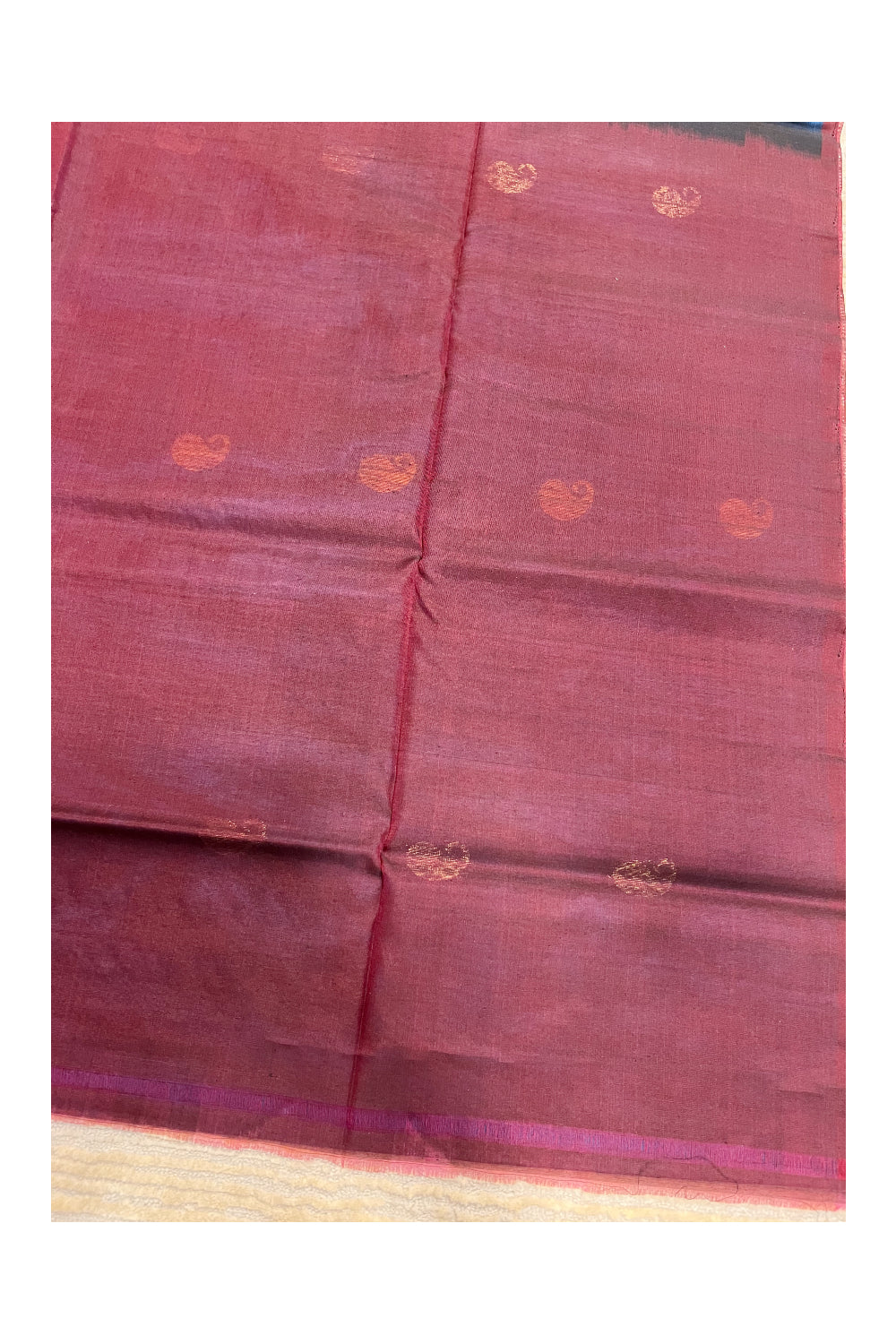 Southloom Pure Handloom Cotton Silk Saree With Handwoven Work Across Body and Blouse in Blue And Maroon