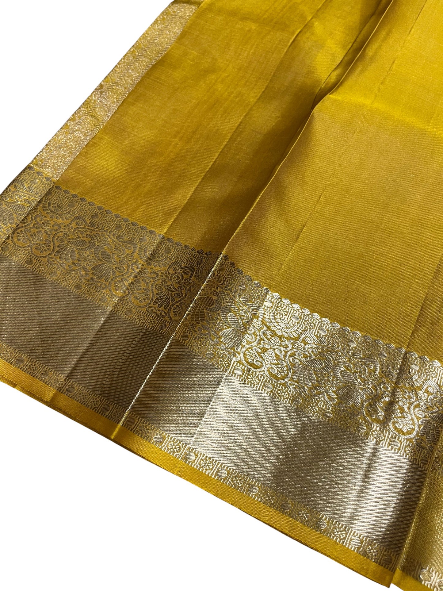 Southloom Pure Handloom Bridal Kanchipuram Silk Saree with Korvai Work (Yellow)