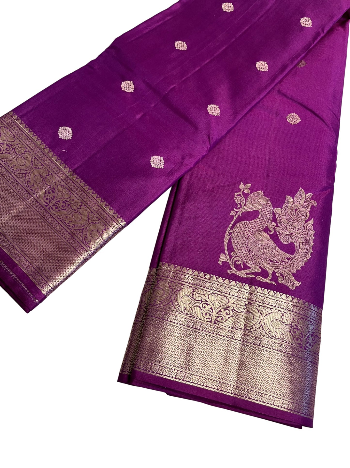 Southloom Pure Handloom Bridal Kanchipuram Silk Saree with Korvai Work (Violet)