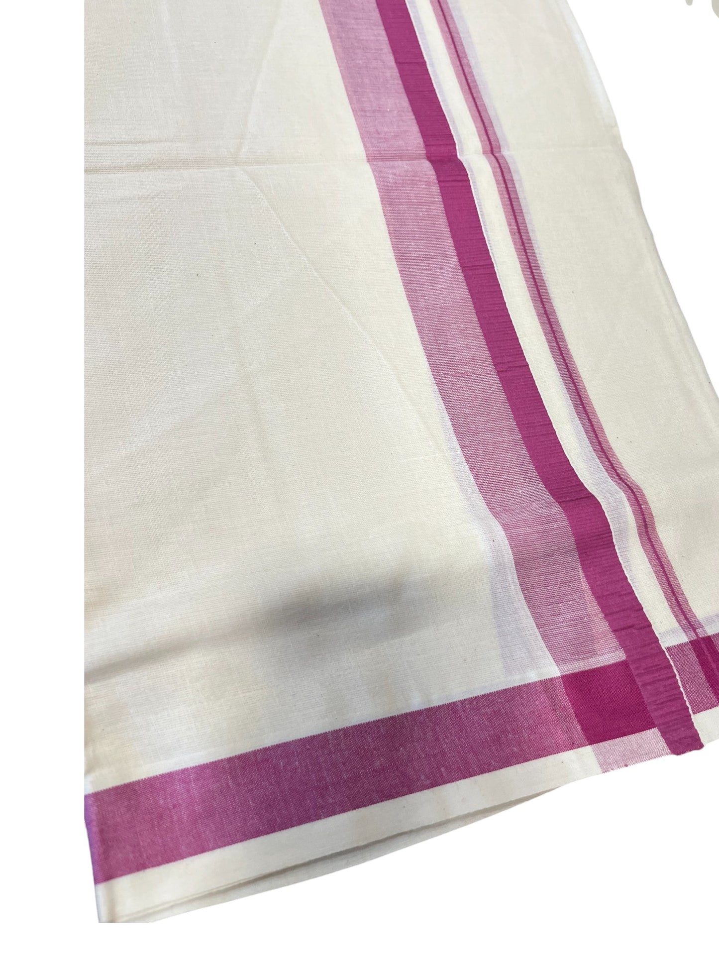 Southloom Pure Cotton Double Mundu With Purple Border (South Indian Kerala Dhoti)