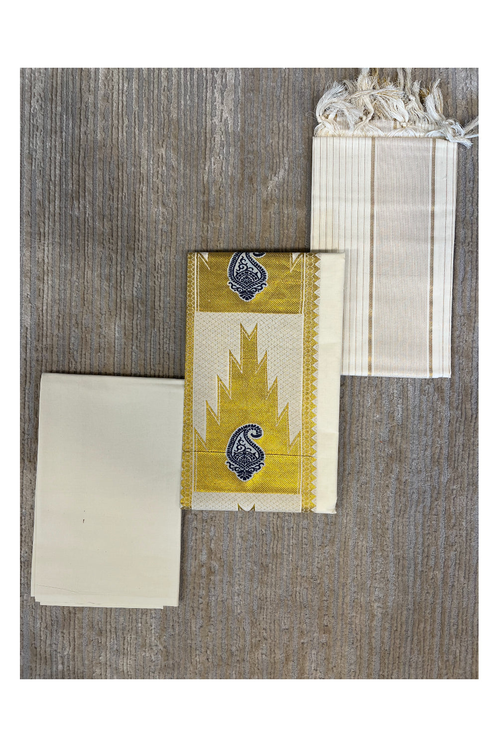Southloom™ Cotton Churidar Salwar Suit Material with Gold And Blue Work (include Lines Shawl / Dupatta)