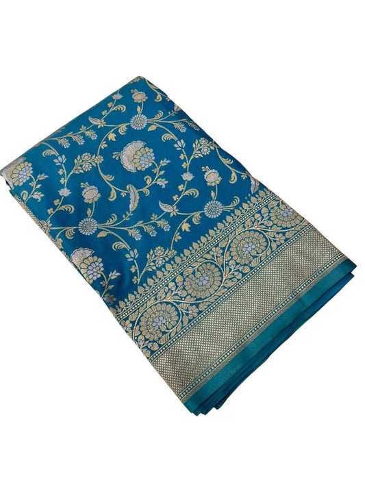 Southloom Pure Banarasi Silk Saree with Woven Work on Body and Borders (Blue)