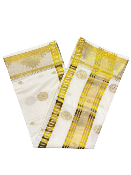 Southloom Cotton Kasavu Saree with Woven Butta Works Across Body and Temple Border