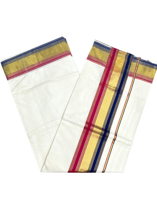 Southloom Kerala Cotton Kasavu Saree with Blue And Pink Border SL529