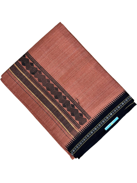 Southloom Saffron (Kaavi) Black Printed Single Mundu / Lungi (South Indian Kerala Dhoti)