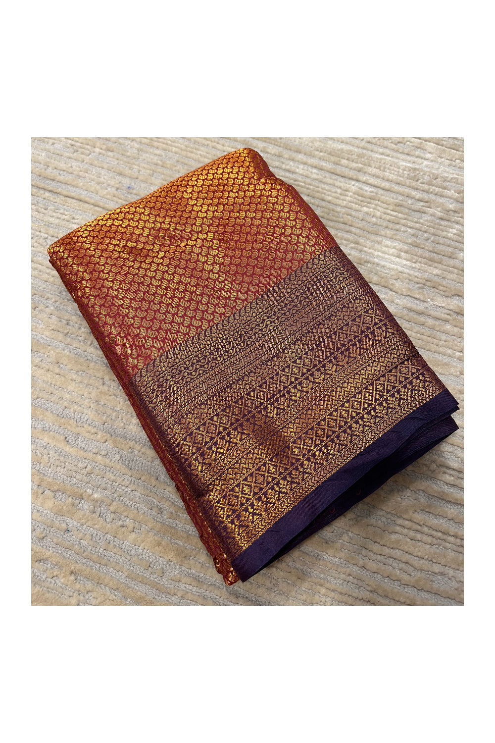 Southloom Banarasi Silk Brocade Bridal Saree WIth Woven Borders And Blouse Piece in Gold And Red
