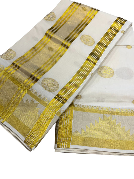 Southloom Cotton Kasavu Saree with Woven Butta Works Across Body and Temple Border