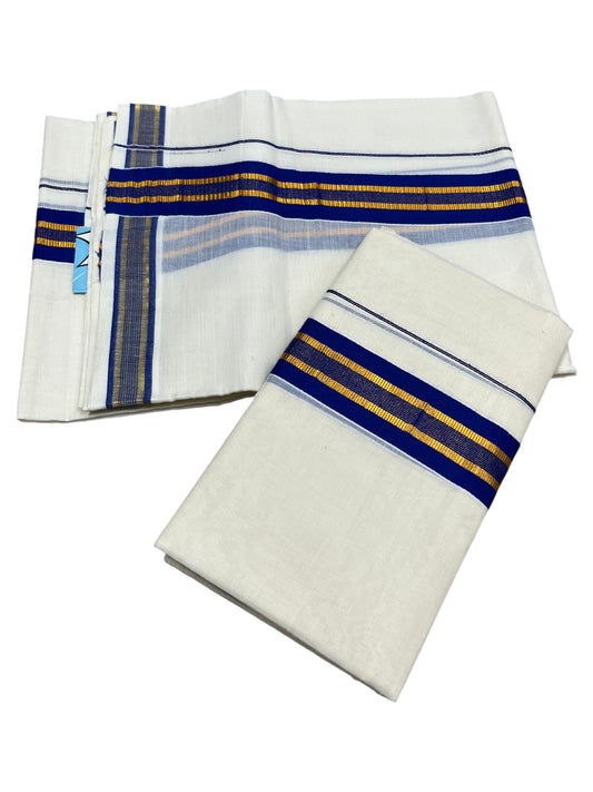 Southloom Kerala Cotton Single Set Mundu (Mundum Neriyathum) with Kasavu and Blue Border SLKK SL470