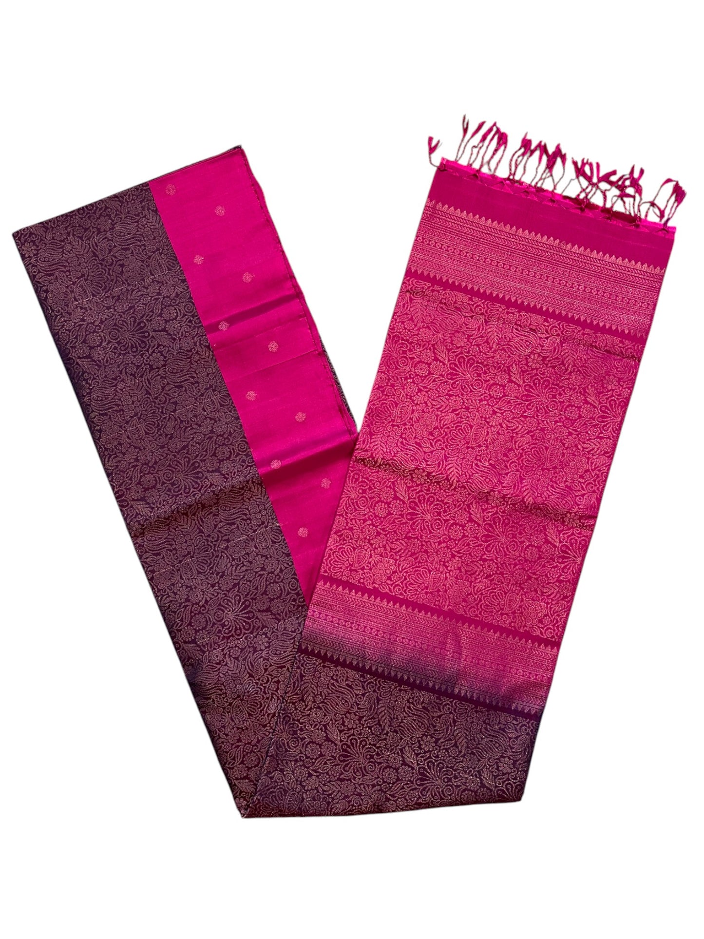Southloom Pure Handloom Bridal Kanchipuram Silk Saree with Korvai Work (Magenta & Purple )