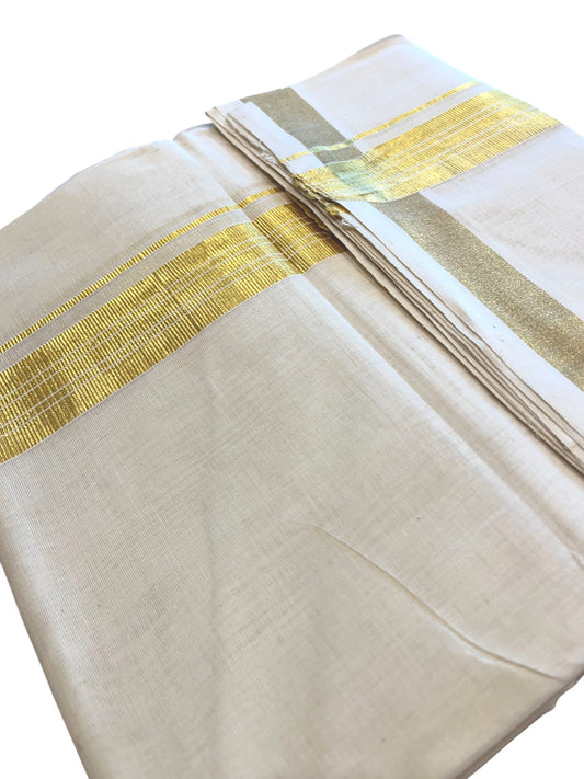 Southloom Premium Handloom Cotton Double Mundu with Gold Kasavu