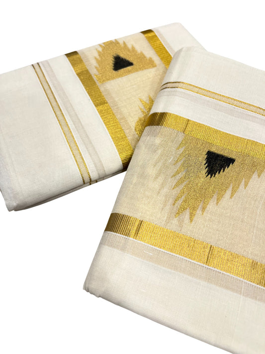 Southloom Kerala Cotton Single Set Mundu (Mundum Neriyathum) with Tample Design 2.80Mtrs