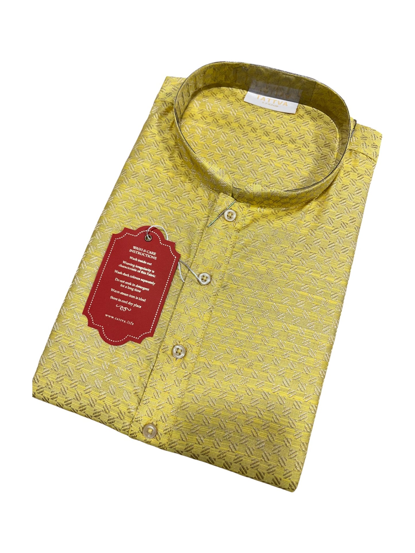 Southloom Semi Silk Short Kurta for Men in Yellow Colour