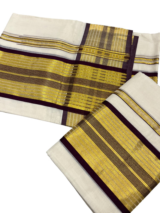 Southloom Premium Handloom Set Mundu with Kasavu Purple and Golden Border (2.80 Mtr)