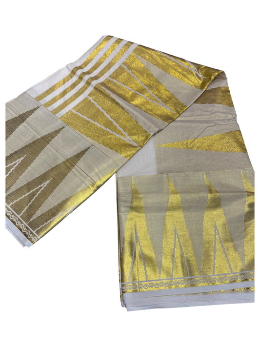 Southloom Pure Cotton Kerala Kasavu Saree with Temple Border