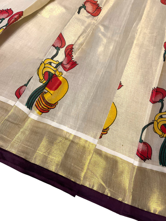 Southloom Semi Stitched Tissue Dhavani Set with Pavada and Maroon Blouse Piece