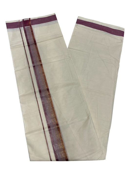 Southloom Kerala Pure Cotton Double Mundu with Purple Border (South Indian Dhoti)