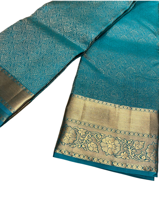 Southloom Pure Handloom Bridal Kanchipuram Silk Saree with Korvai Work (Blue)