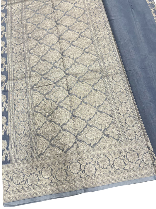 Southloom Cotton Banarasi Silk Saree with Woven Work on Body and Borders(Blue)