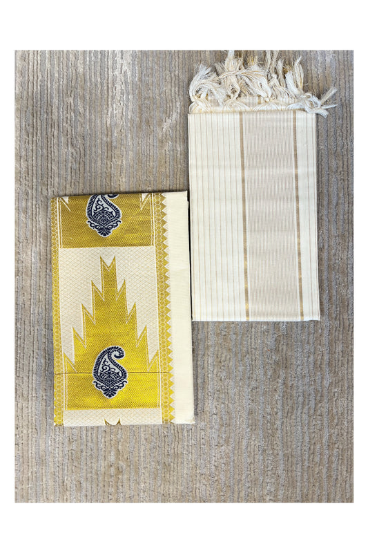 Southloom™ Cotton Churidar Salwar Suit Material with Gold And Blue Work (include Lines Shawl / Dupatta)