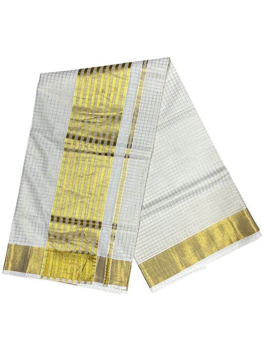 Southloom Pure Cotton Kerala Check Kasavu Saree