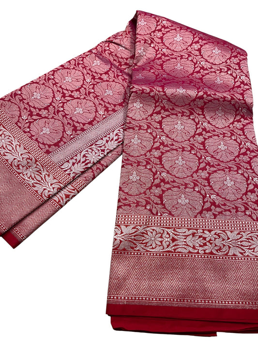 Southloom Pure Banarasi Silk Saree with Woven Work on Body and Borders (Reddish Pink)