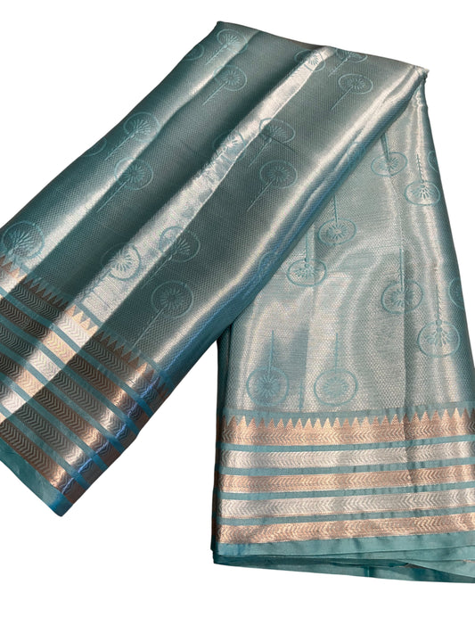 Southloom Tissue Silk Saree with Woven Work on Body and Borders (Blue)