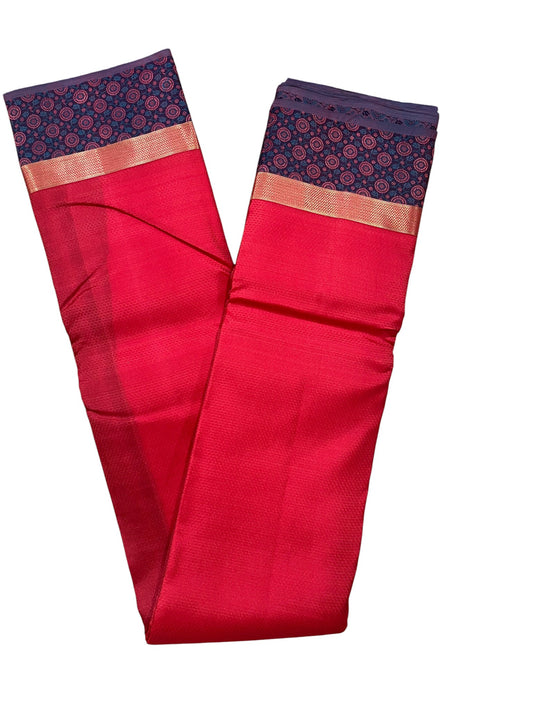Southloom Pure Handloom Bridal Kanchipuram Silk Saree with Korvai Work(Red&Blue)