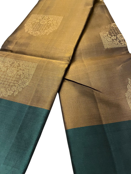 Southloom Pure Handloom Kanchipuram Silk Saree with Butta Work (Golden & Green)