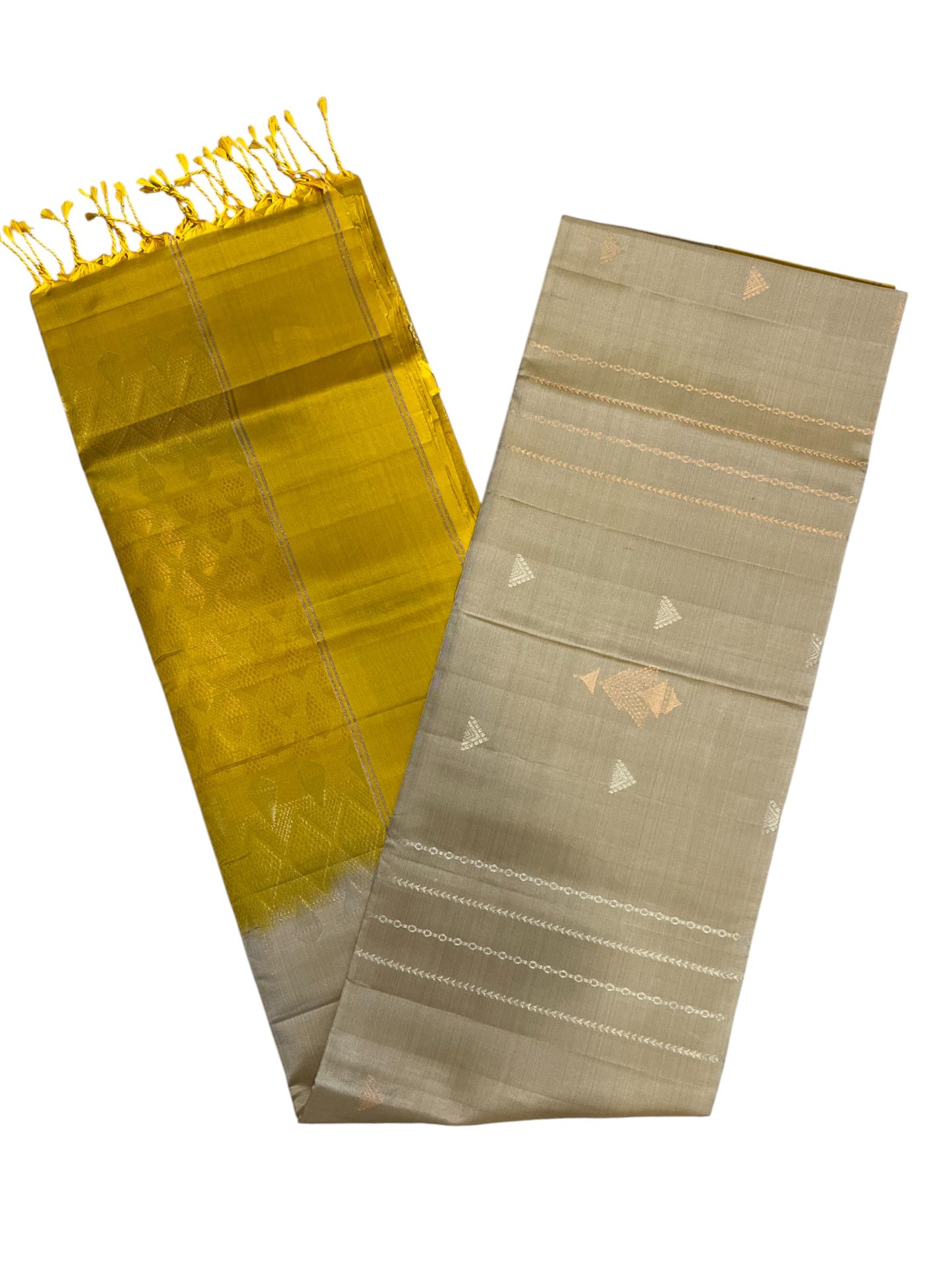 Southloom Pure Handloom Kanchipuram Silk Saree with Butta Work (Beige & Yellow)