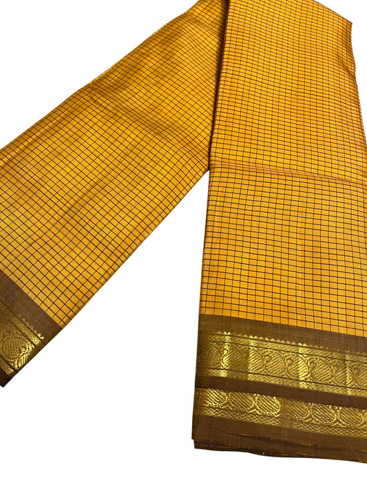 Southloom Pure Handloom Bridal Kanchipuram Silk Saree with Korvai Work (Yellow)