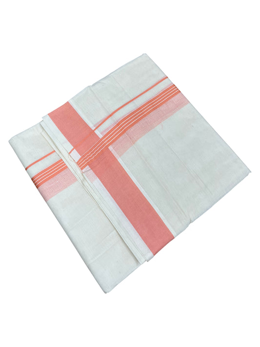 Southloom Pure Cotton Mundu with Peach Border (South Indian Kerala Dhoti)