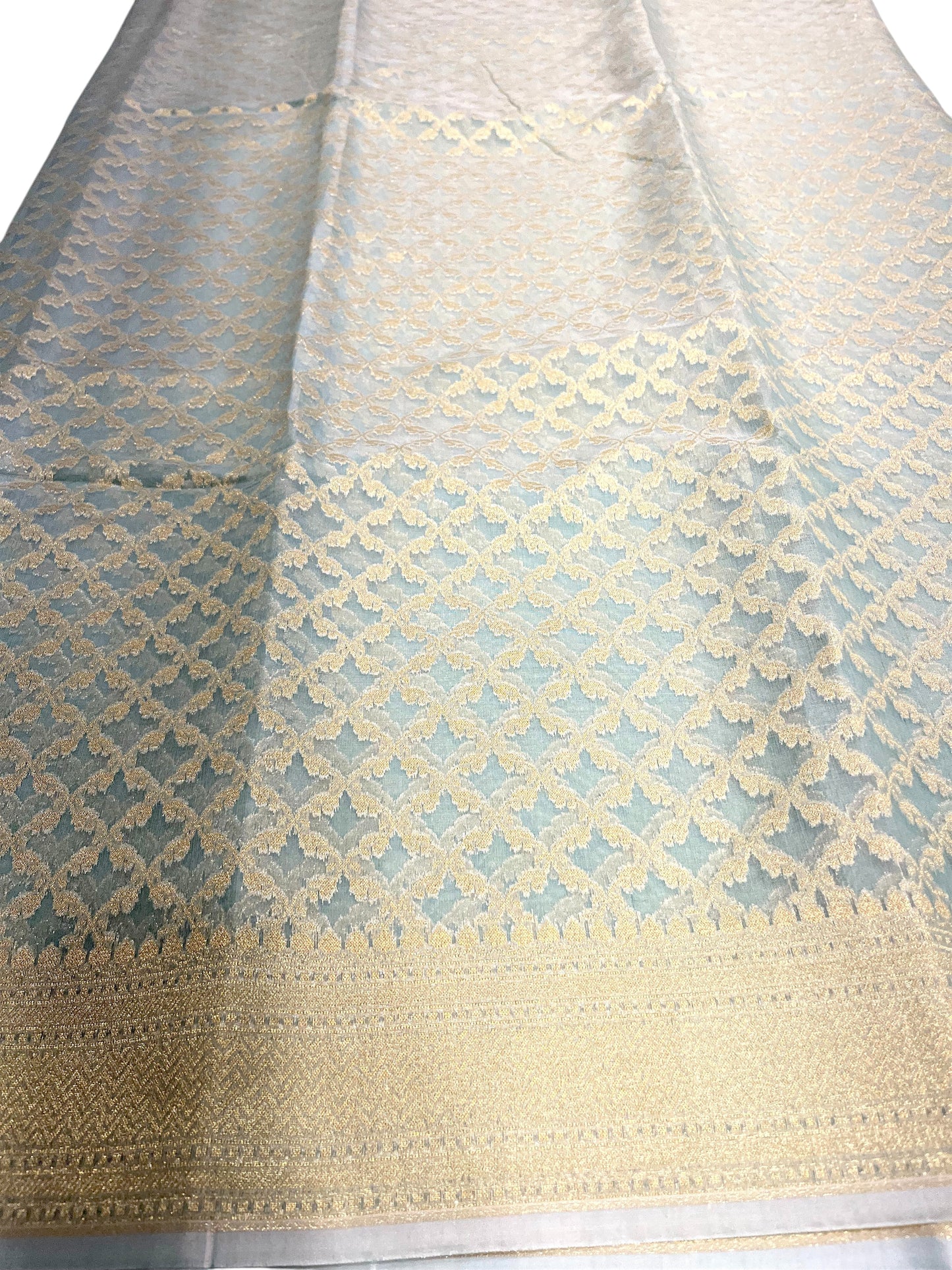 Southloom Cotton Banarasi Silk Saree with Woven Work on Body and Borders (Green)