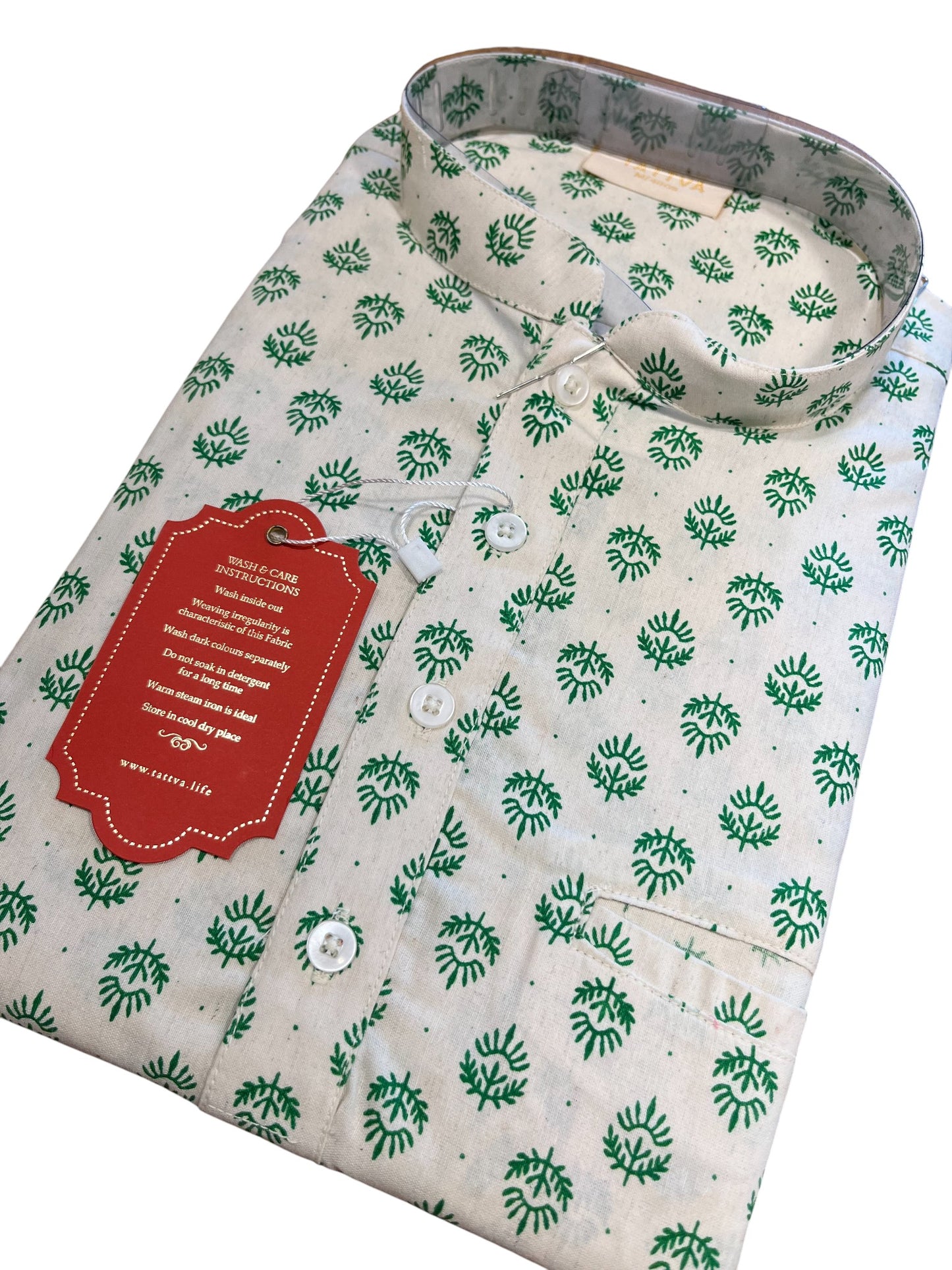 Southloom White Woven Patterns Semi Silk Short Kurta for Men