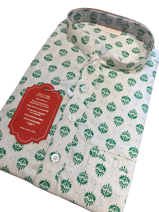 Southloom White Woven Patterns Semi Silk Short Kurta for Men