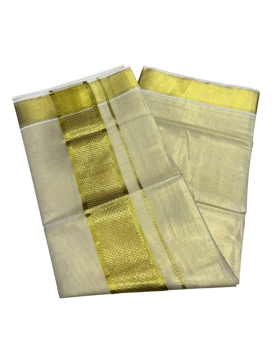 Southloom Kerala Tissue Plain Kasavu Saree with Gold Paa Neythu Border