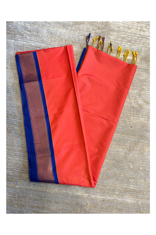 Southloom South Silk Pattu Saree With Orange Body and Blue Pallu