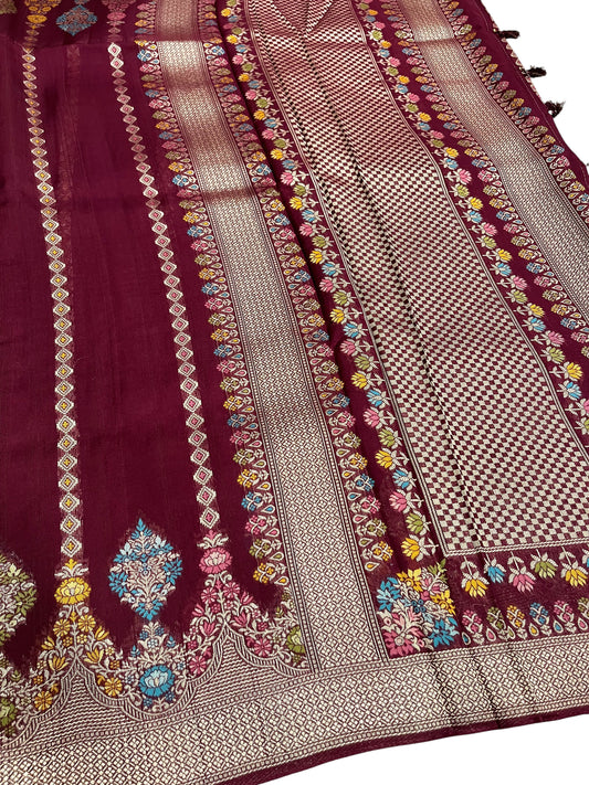 Southloom Banarasi Silk Saree with Woven Work on Body and Borders (Green & Maroon)
