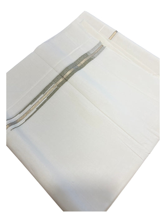 Pure White Cotton Double Mundu with Silver Chutti Kara (South Indian Dhoti)