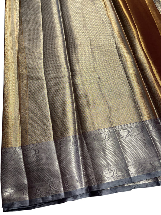 Southloom Semi Banarasi Katan Tissue Saree with Woven Work on Body and Borders (Golden & Grey)