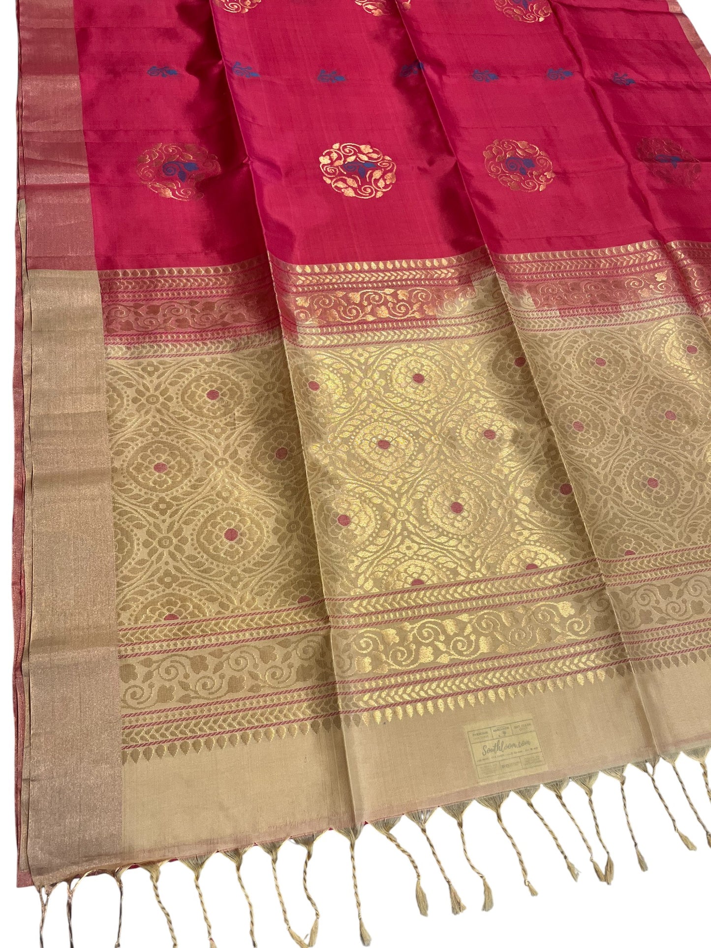 Southloom Pure Handloom Kanchipuram Silk Saree with Butta Work (Beige & Peach)