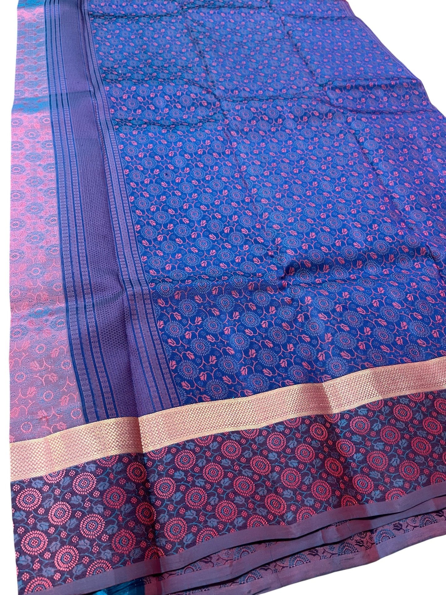 Southloom Pure Handloom Bridal Kanchipuram Silk Saree with Korvai Work(Red&Blue)