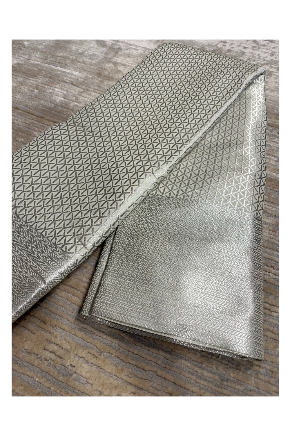 Southloom Banarasi Silver Zari Brocade Work Silk Saree in Silver Pastel Shade