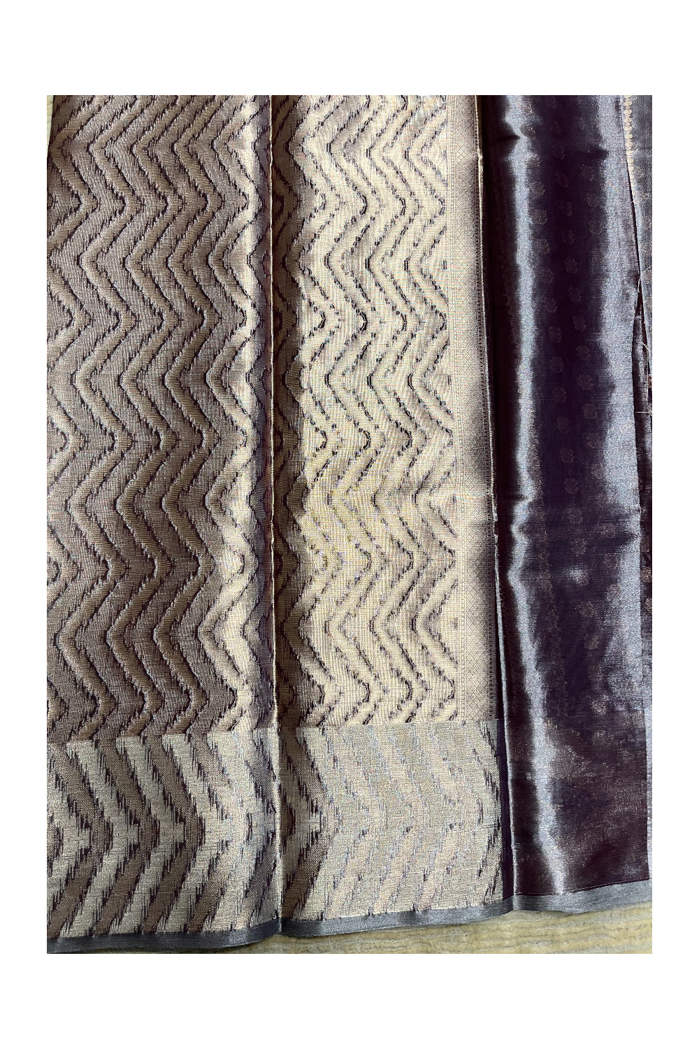 Southloom Tissue Silk Saree with Woven Work on Body and Borders (Golden & Grey)