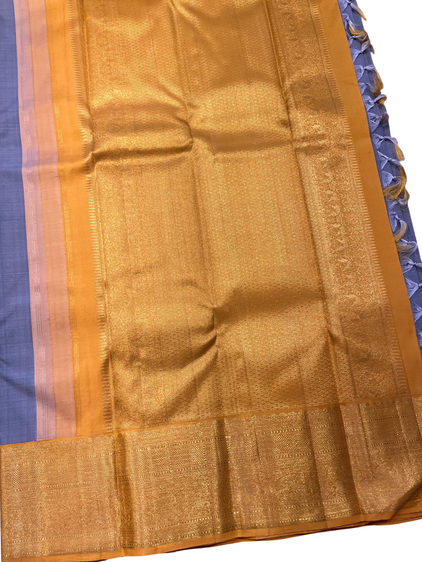 Southloom Pure Handloom Kanchipuram Silk Saree (Grey & Yellow )