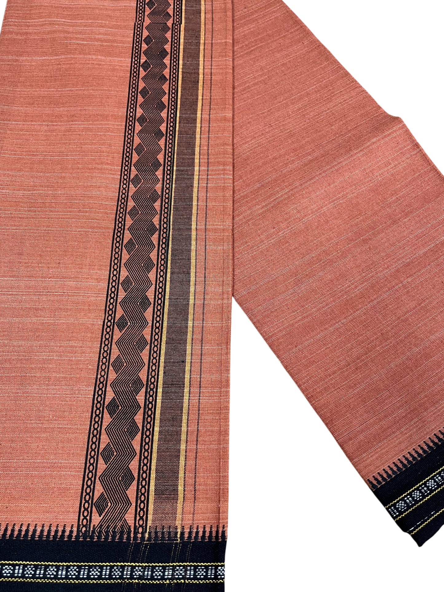 Southloom Saffron (Kaavi) Black Printed Single Mundu / Lungi (South Indian Kerala Dhoti)