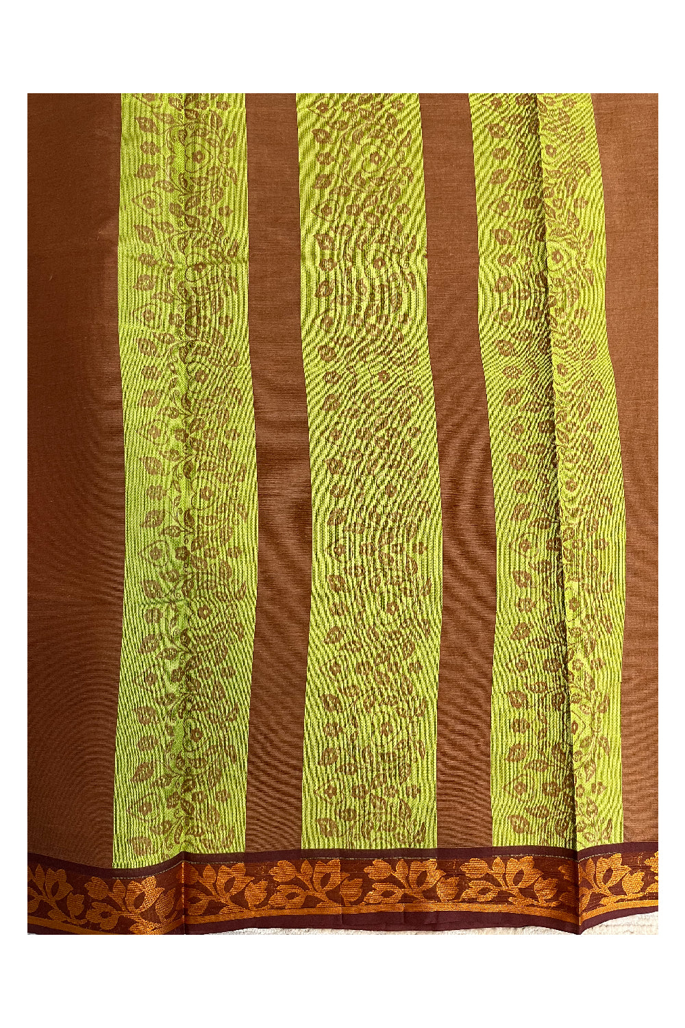 Southloom Kerala Cotton Saree with Floral Woven Works Across Body in Brown