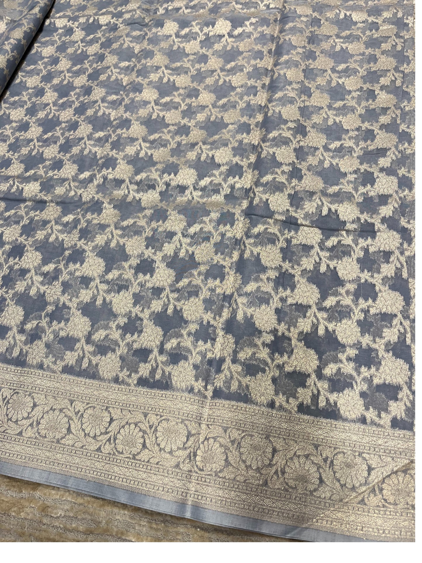 Southloom Cotton Banarasi Silk Saree with Woven Work on Body and Borders(Blue)