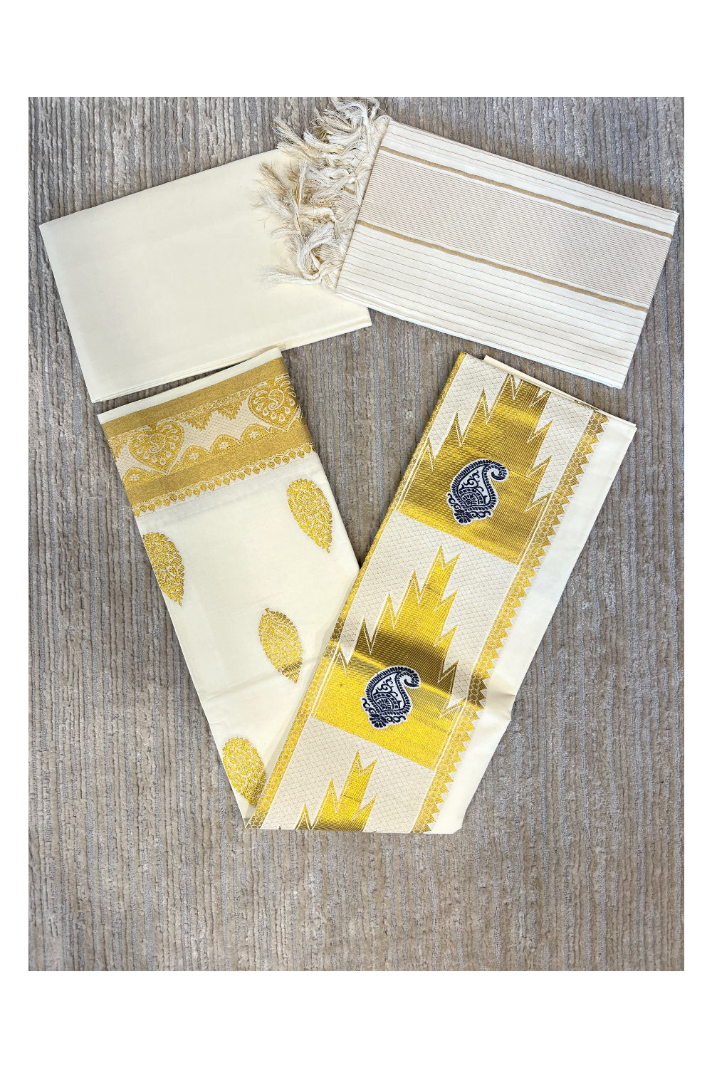 Southloom™ Cotton Churidar Salwar Suit Material with Gold And Blue Work (include Lines Shawl / Dupatta)