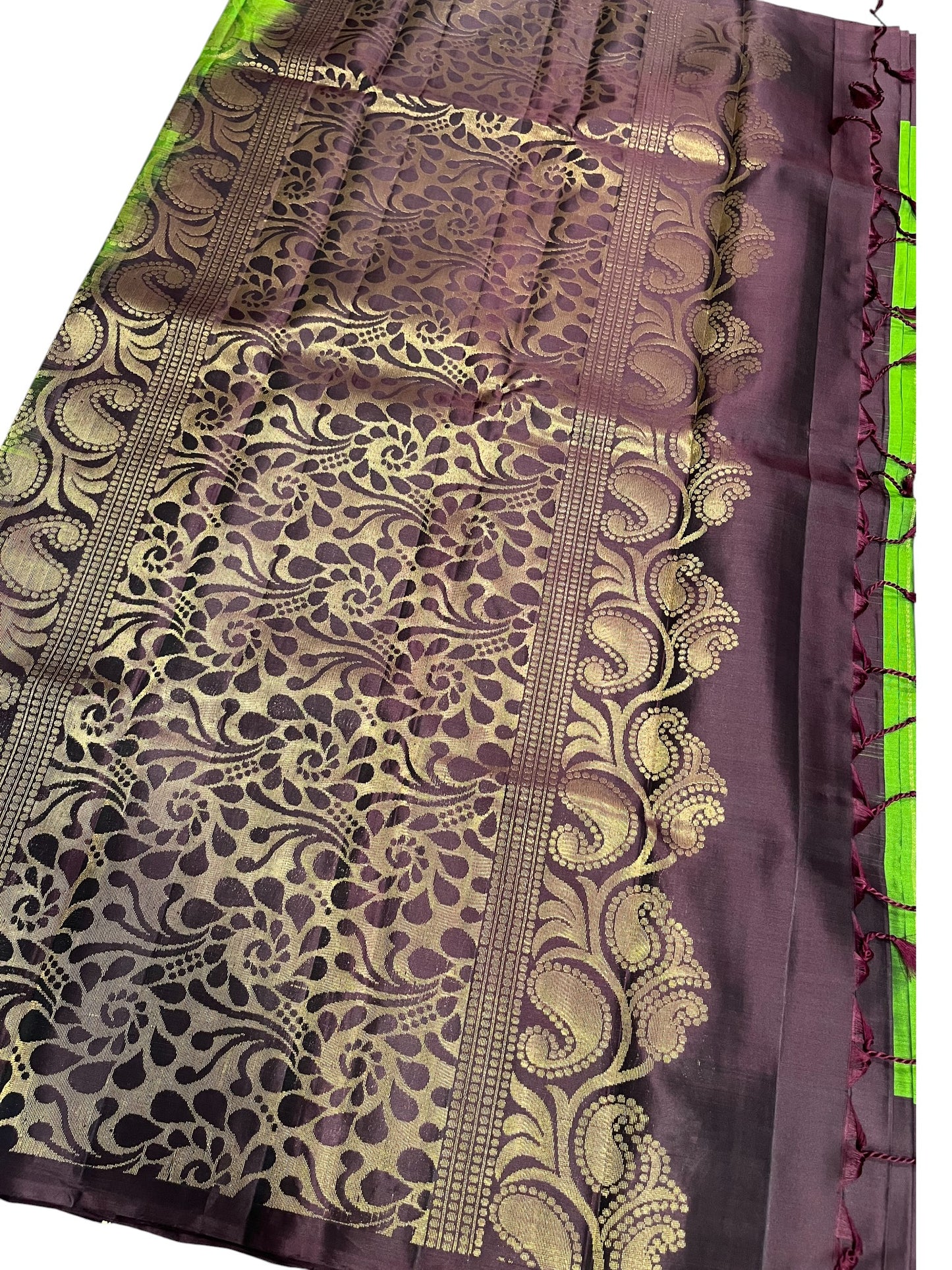 Southloom Pure Handloom Kanchipuram Silk Saree with Butta Work (Green & Purple)