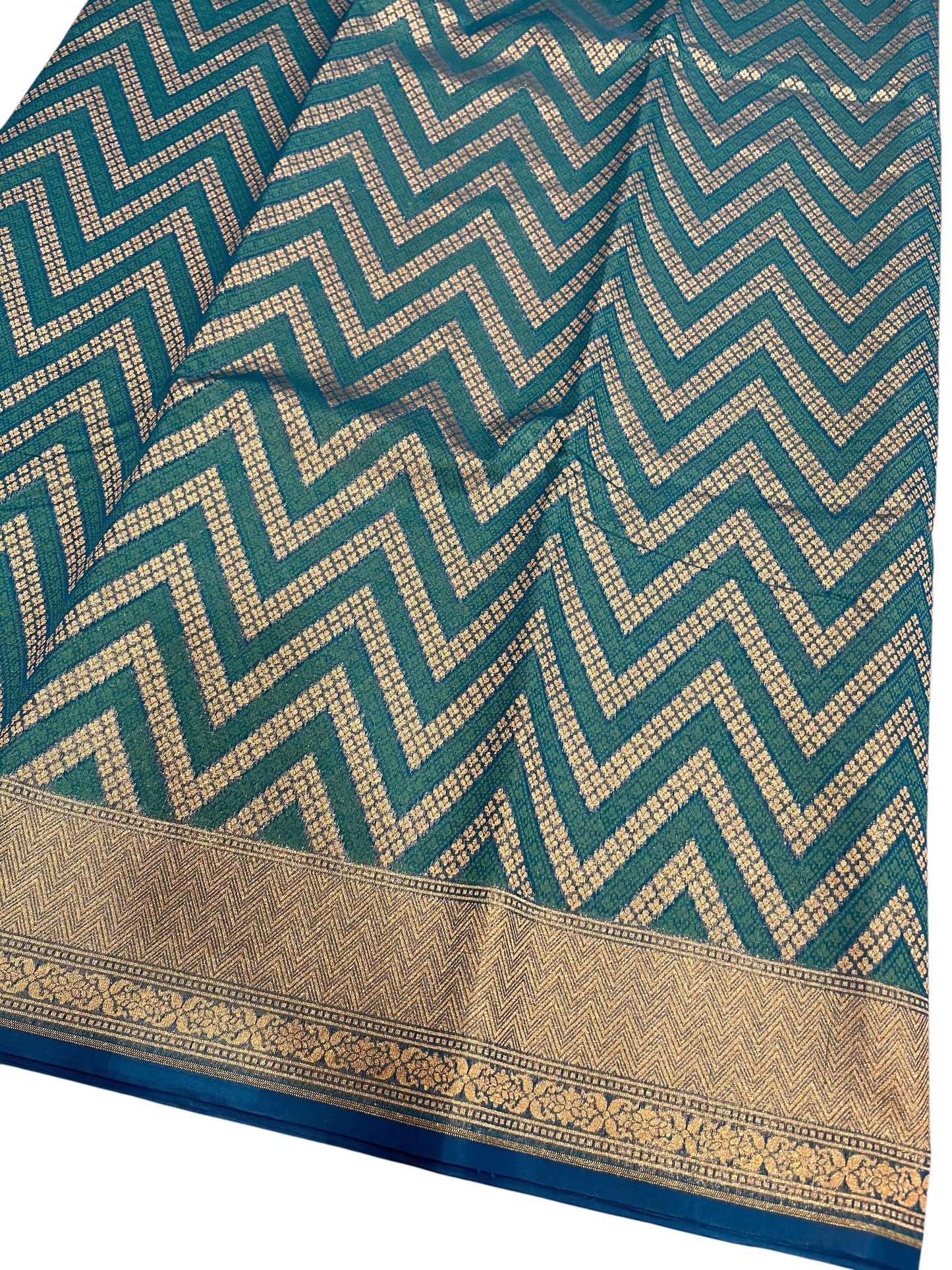 Southloom Cotton Banarasi Silk Saree with Woven Work on Body and Borders (Blue)